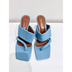 L'INTERVALLE Leather Thong Square Toe Stiletto Heels Jet Blue Women's Size US 9